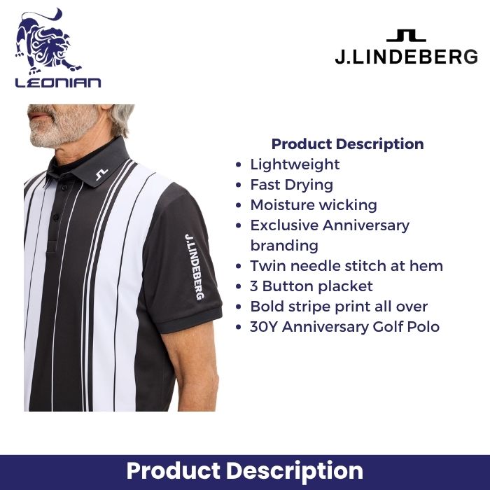 J.Lindeberg 30Y Tour Tech Striped Polo
